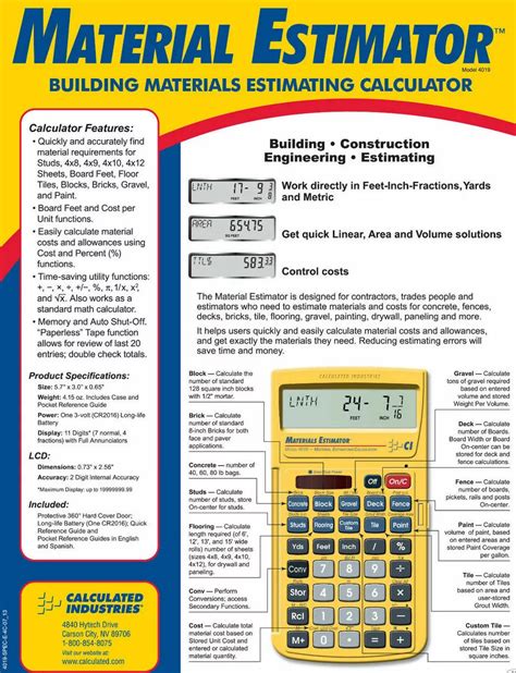 calculated industries material estimator calculator